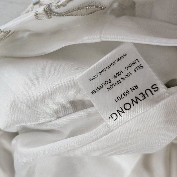 SUE WONG Nocturne White beaded embellished knee length dress womens size 4 - Picture 15 of 16